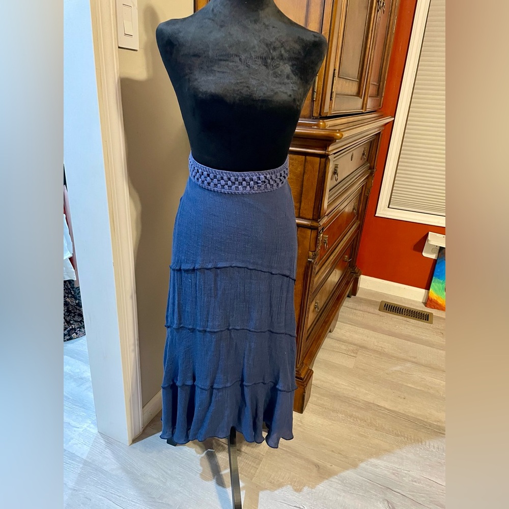 Navy blue long skirt. Stretchy waist band.